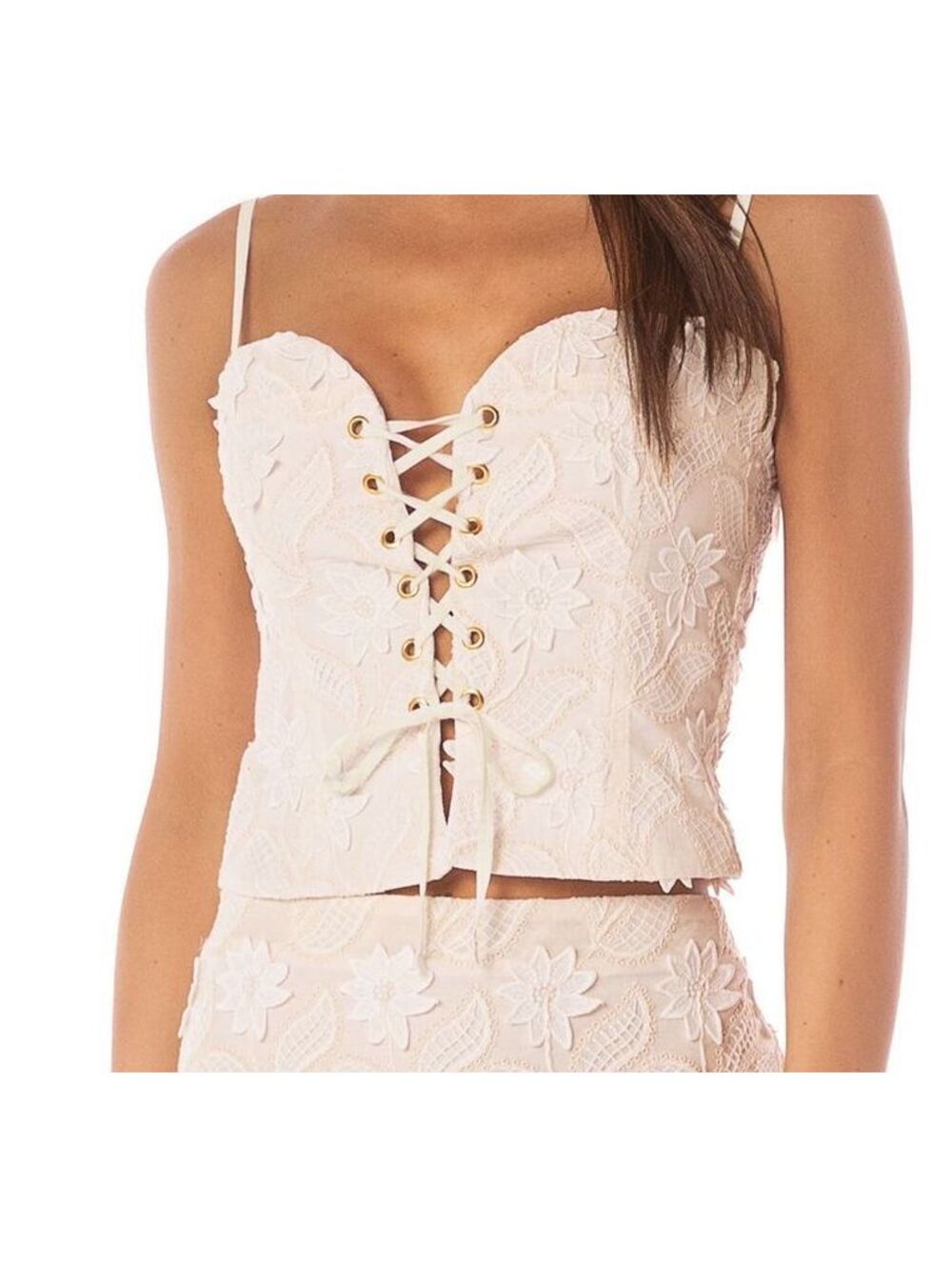 Maaji Frosted Lace Applique Top Small Lace-Up Corset Bustier Chic Sexy Feminine